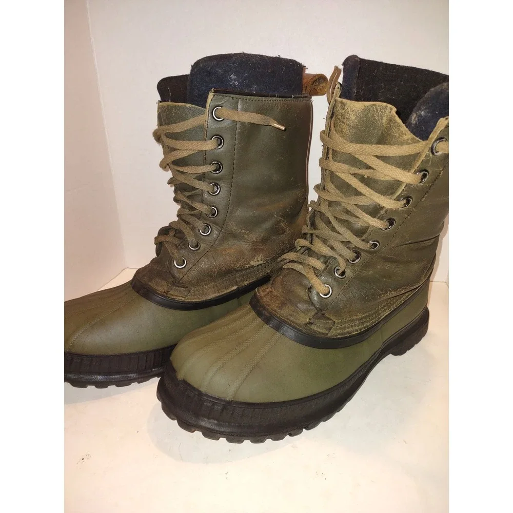 Sorel Mark Kaufman LaCrosse Duck Boots Mens 10.5 Green Leather Rubber USA Liners